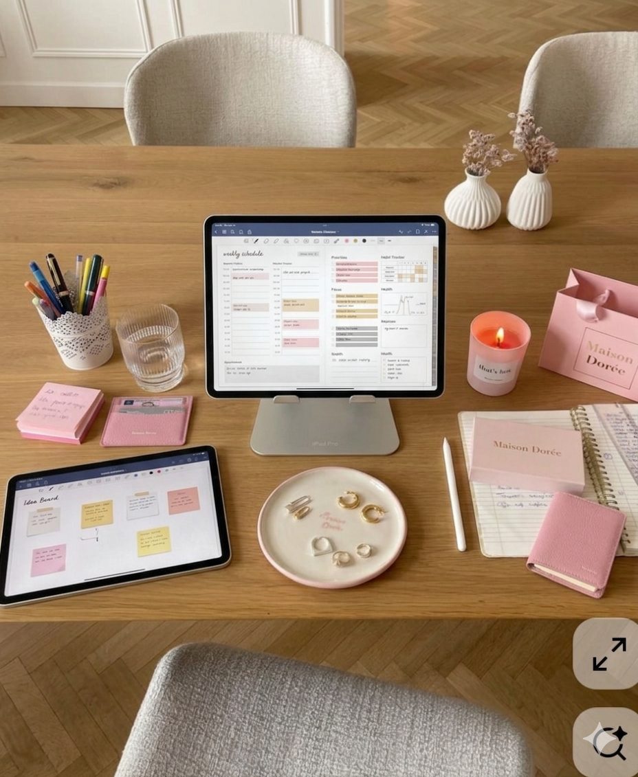 Workspace aesthetic con planner digital